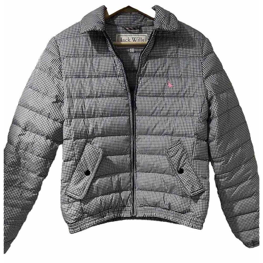 Jack Wills White Navy Houndstooth Jacket Down Feather Size 6 A001512